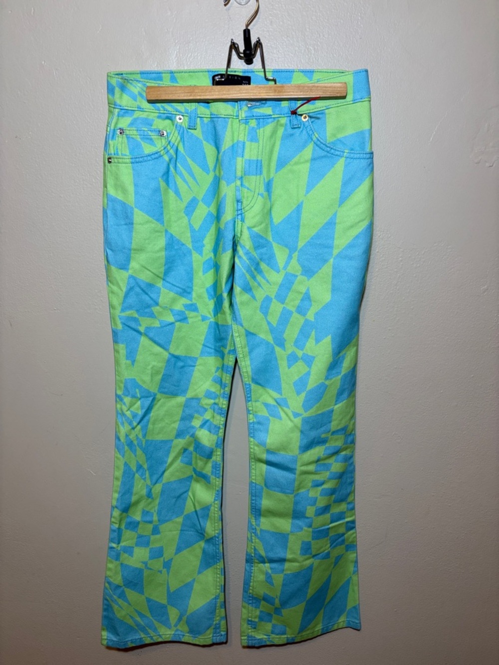 ASOS Blue & Lime Geometric Flare Jeans